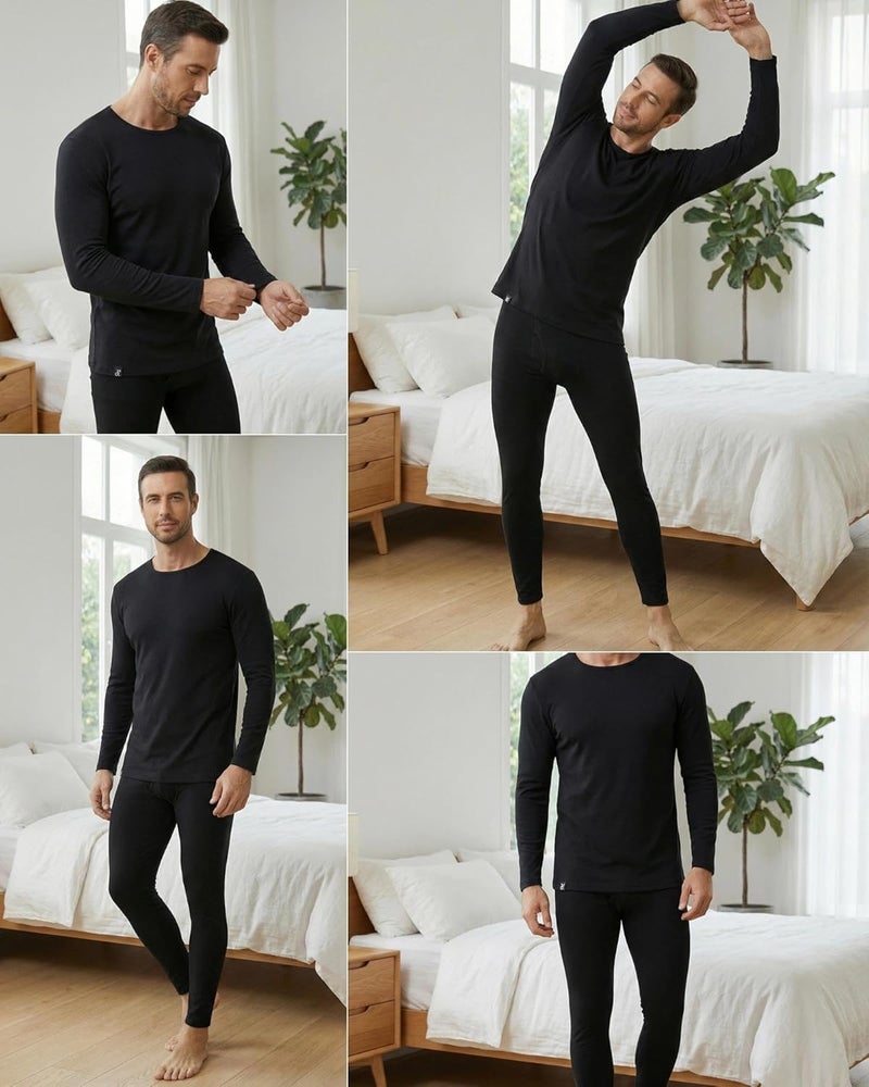 STEC Men Heavyweight Rayon Polyester Thermal Underwear Base Layer Long Johns Blended Fleece Lined Set for Cold Weather - Image 1